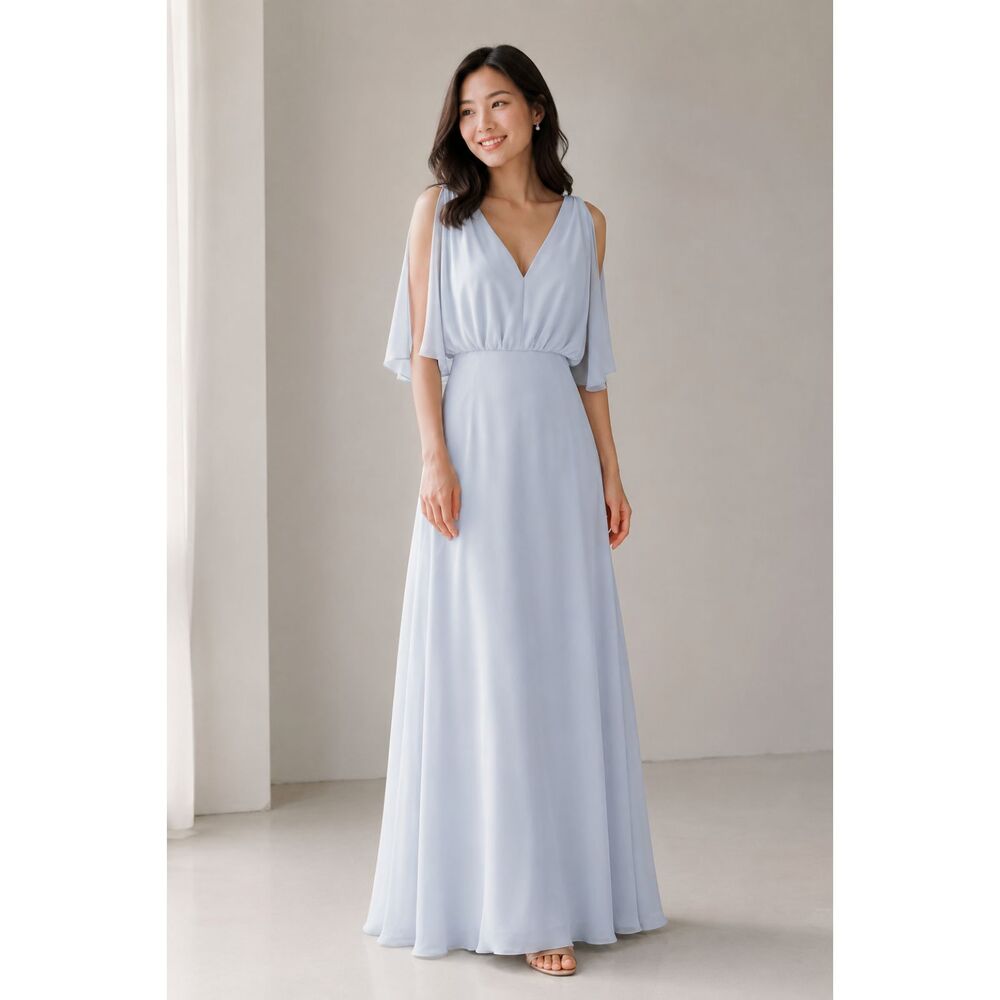 After Six V-Neck Maxi Dress 8 Long Gown Split Sleeve Wedding Formal Light Blue